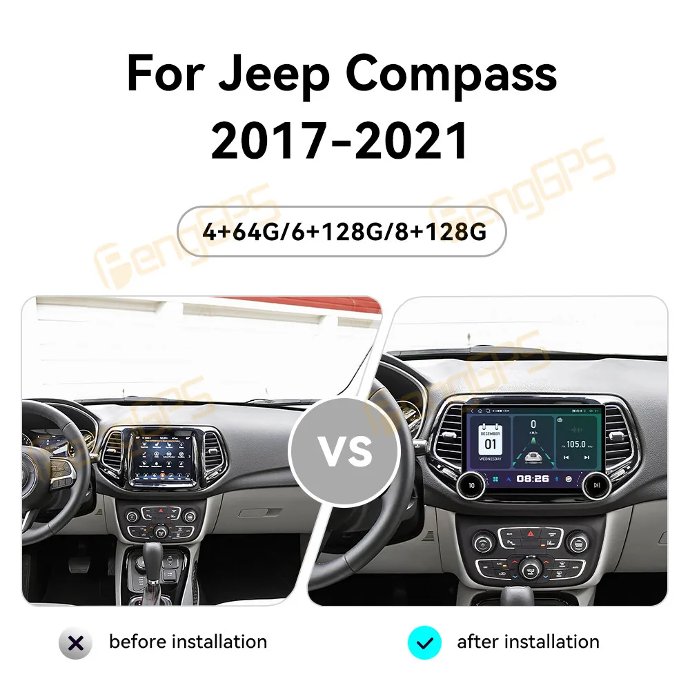 Car Accessories Radio For Jeep Compass 2017-2021 Android Auto GPS Navigation Multimedia Stereo Receiver Head Unit Offline Maps
