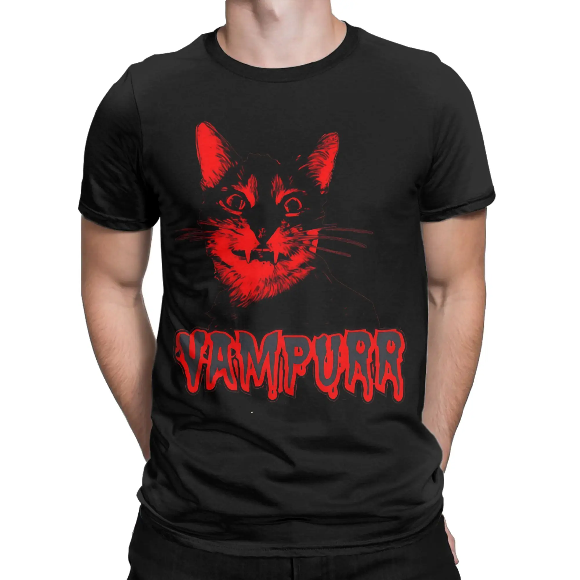 Halloween Vampurr Cat  T-Shirts for Men  Fashion Cotton Tee Shirt O Neck Short Sleeve T Shirts New Arrival Clothing