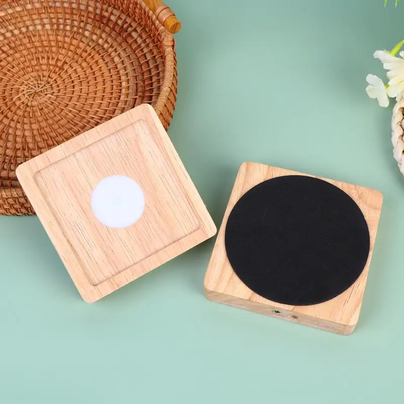 Square LED Wooden Lamp Holder Rechargeable Night Light Desktop Atmosphere Lamps Wood Panel Decorative Lights Base Art Fixtures