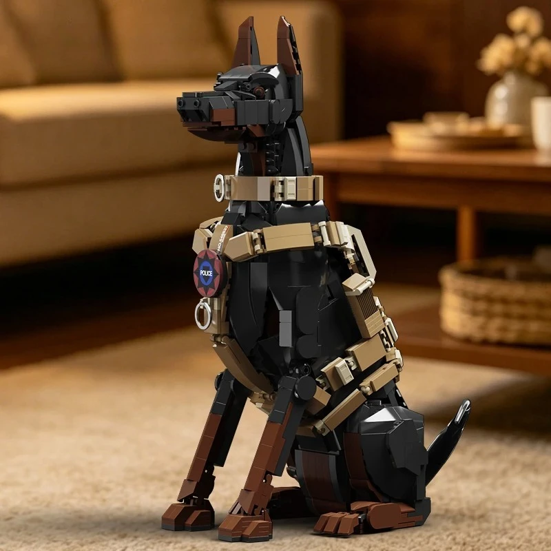 City Police Dog Building Blocks Model Doberman Animals Creative Bricks Toys for Adult Gifts Ornament Halloween Christmas Gifts