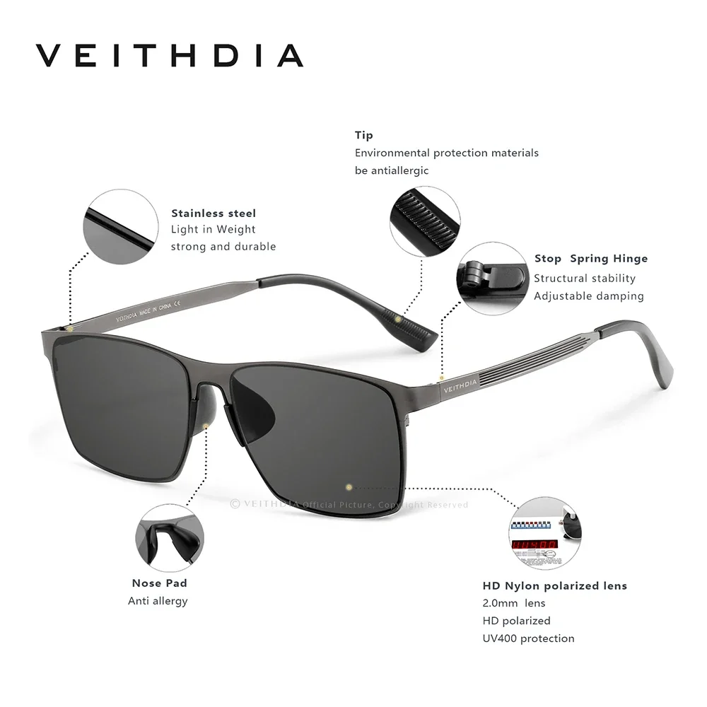 VEITHDIA Nuovo Arrivo Moda Occhiali Da Sole Polarizzati UV400 Nylon Sport All'aria Aperta Occhiali In Acciaio Inox Occhiali Unisex FA08226