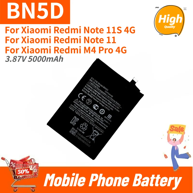 High Quality BN5D Phone Battery 3.87V 5000mAh For Xiaomi Redmi Note 11S 4G/ Note 11/ M4 Pro 4G Brand New Replacement Battery