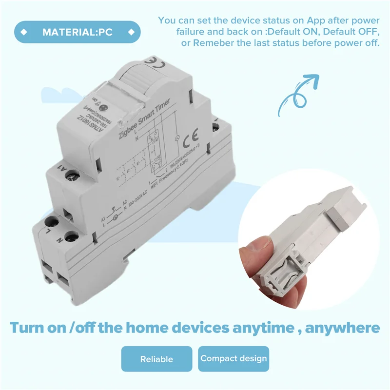 

ABSE-1 PCS Din Rail 1P Single Pole Dry Contact Timer Relay App Remote Control Smart Timer White
