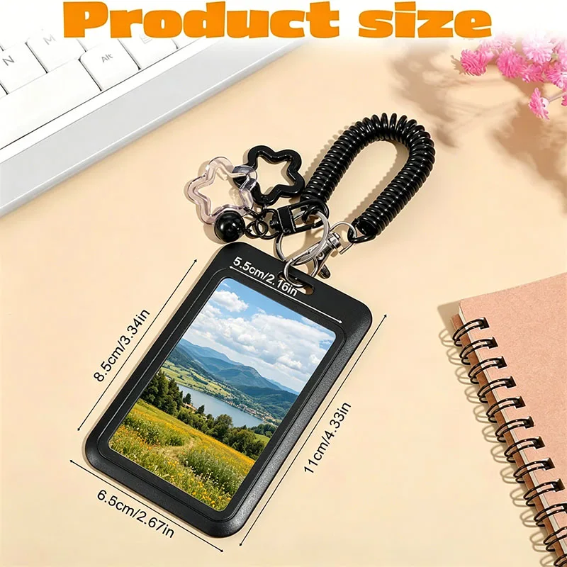 Korean Fashion Photocard Holder Retractable Spring Coil Strap Keychain Card Case Student Bus Credit Card Cover Bag Accessories image 6