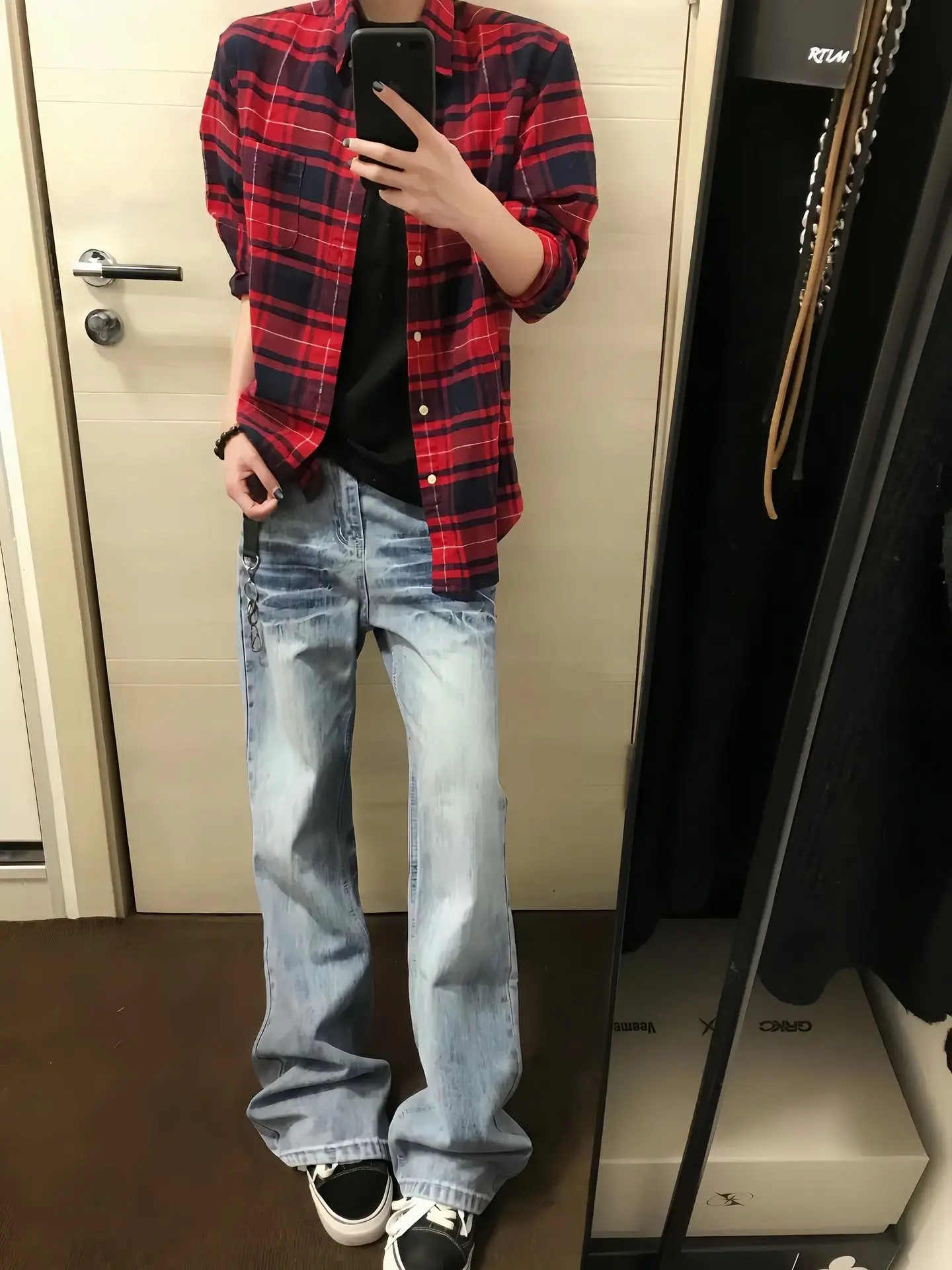 Cleanfit Light Blue Men's Summer Thin Straight Leg Jeans Lengthening Legs Effect Micro Flared Cuffed Trousers Straight Tube K...