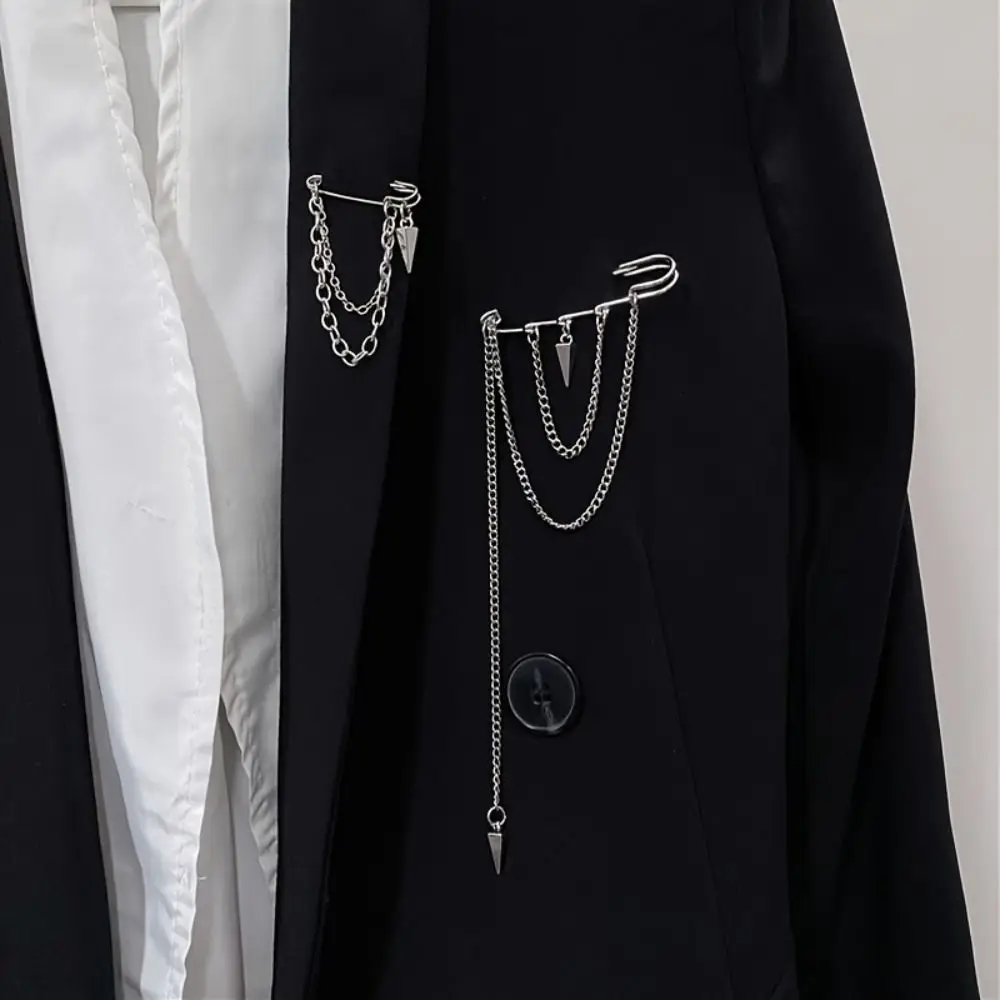 Y2K Punk Star Cross Chain Brooch Tassel Pendant Multi-layer Cardigan Clip Metal Chain Waist Chain Brooch Jewelry Gift