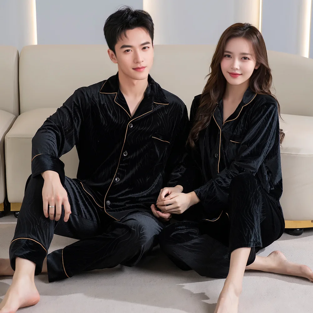 New Style Winter Couple High-grade Comfortable Women's Pajamas Pleuche Striped Home Can Be Wear Pyjamas Sets