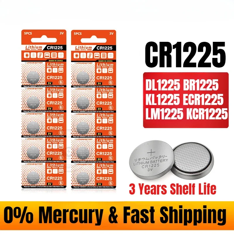 

5-50pcs CR1225 Bulk 3v Lithium Battery Compatible with DL1225 BR1225 KL1225 L1225 ECR1225 KCR1225 for calculator Watch Car key