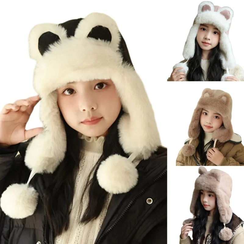 

Plush Rabbit Ears Warm Hat Bonnet Caps Windproof for Kids School Commute Play N84E