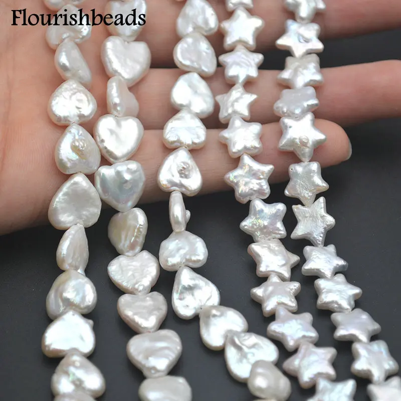 2strand Good Quality White Color Natural Freshwater Pearl Heart Star Beads for Jewelry Making