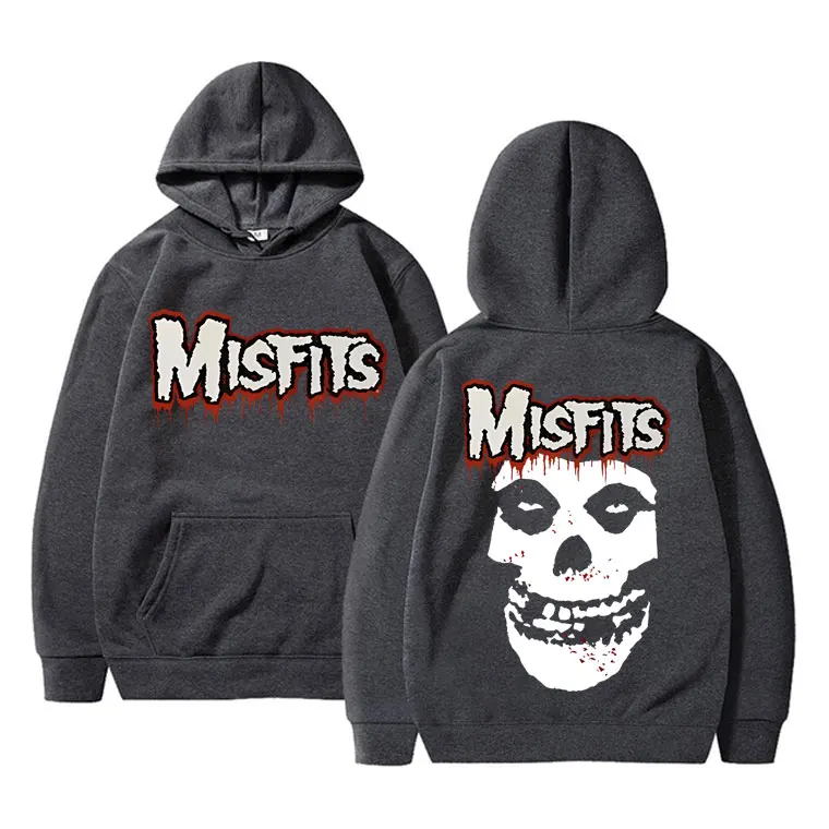 Horror Punk Misfits Skull Rock Print Hoodie Male Fleece Cotton Sweatshirt Men Women Gothic Vintage Long Sleeve Oversized Hoodies