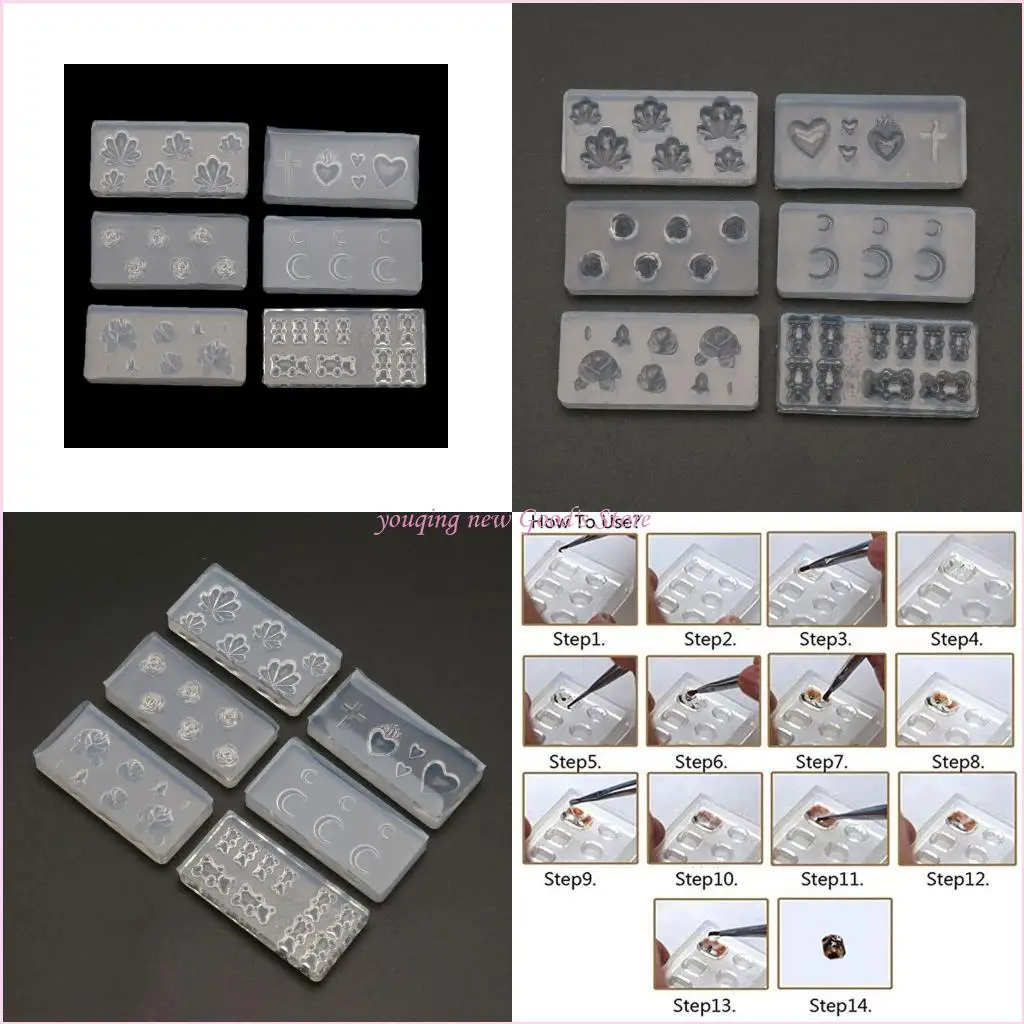 

57QA силиконовая форма для резьбы по ногтям, лунный цветок, медведь, резьба, форма для наполнения эпоксидной смолы, сделай сам