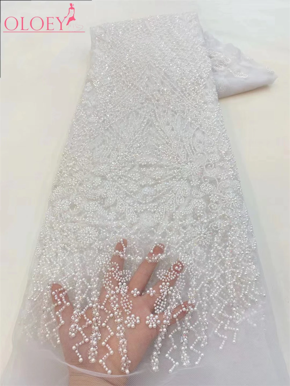 New Fashion French Embroidery Handmade Beaded Lace Fabric With Sequins African Nigerian Fabric For Wedding Dress