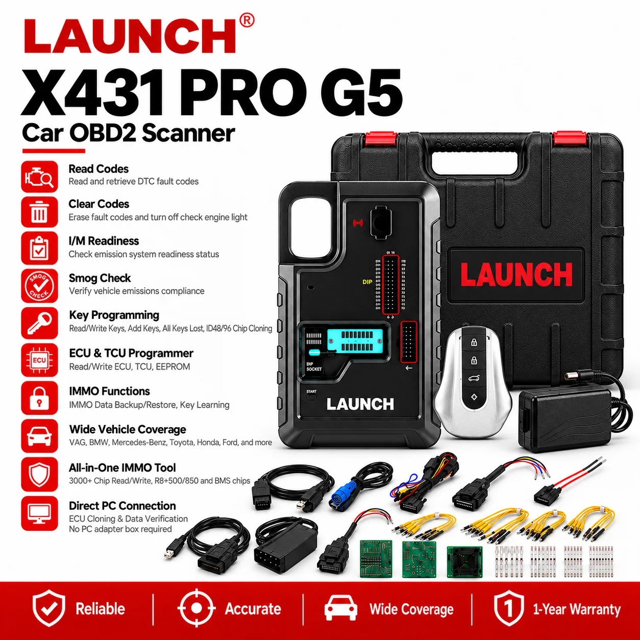LAUNCH X431 PROG5 G5 IMMO Programmer 3-in-1 Tool Key Matching Programming ECU/TCU Cloning Writing Support for Auto Security
