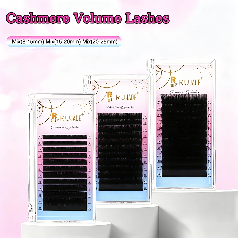 RUJADE Cashmere Volume Individual Eyelashes Extensions Matte Black Lashes 6-20mm Short/Long Fluffy Cilia All Size Cilios 0.03mm