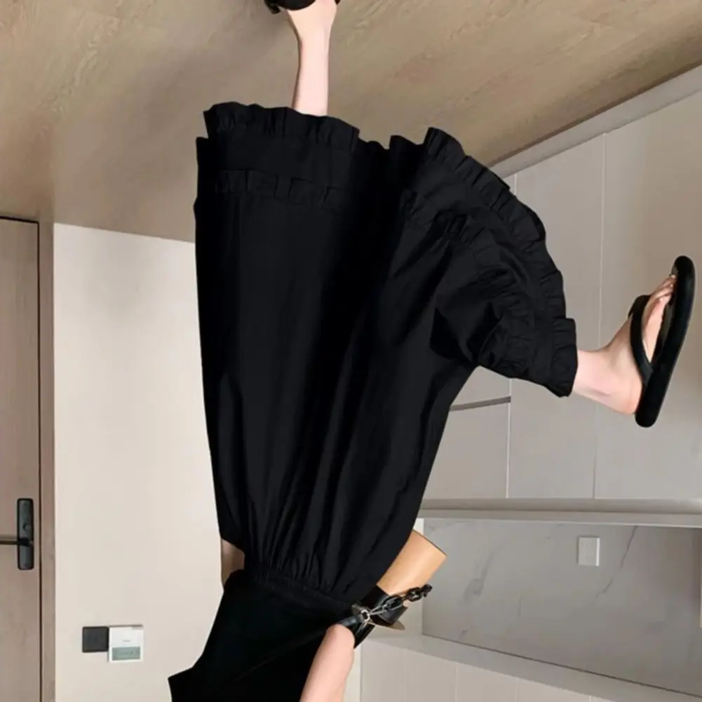 Trousers Women Oversized Wide Leg Skirt Pants Loose Fit Trousers with Hem Pure Color Daily Wear Bottoms for School Leisure