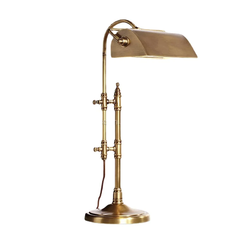 Ancient brass attic style adjustable reading room lamp, American table lamp with copper lid, cast bronze table lamp