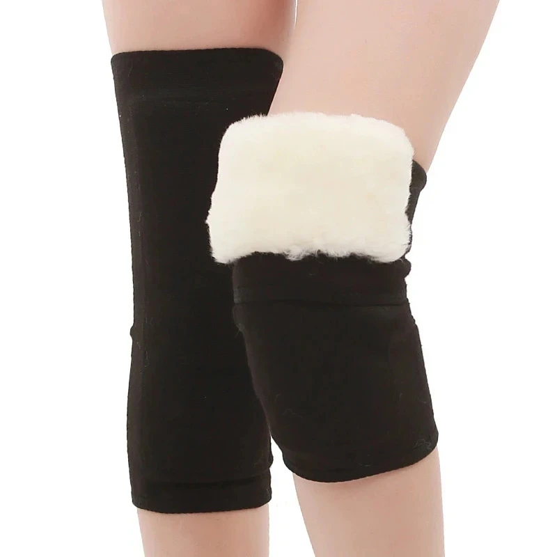 1 Pair Warm Knee Pads Wool Plush Cold Protection Knee Joint Support Pressurized Elastic Unisex Sports Protection