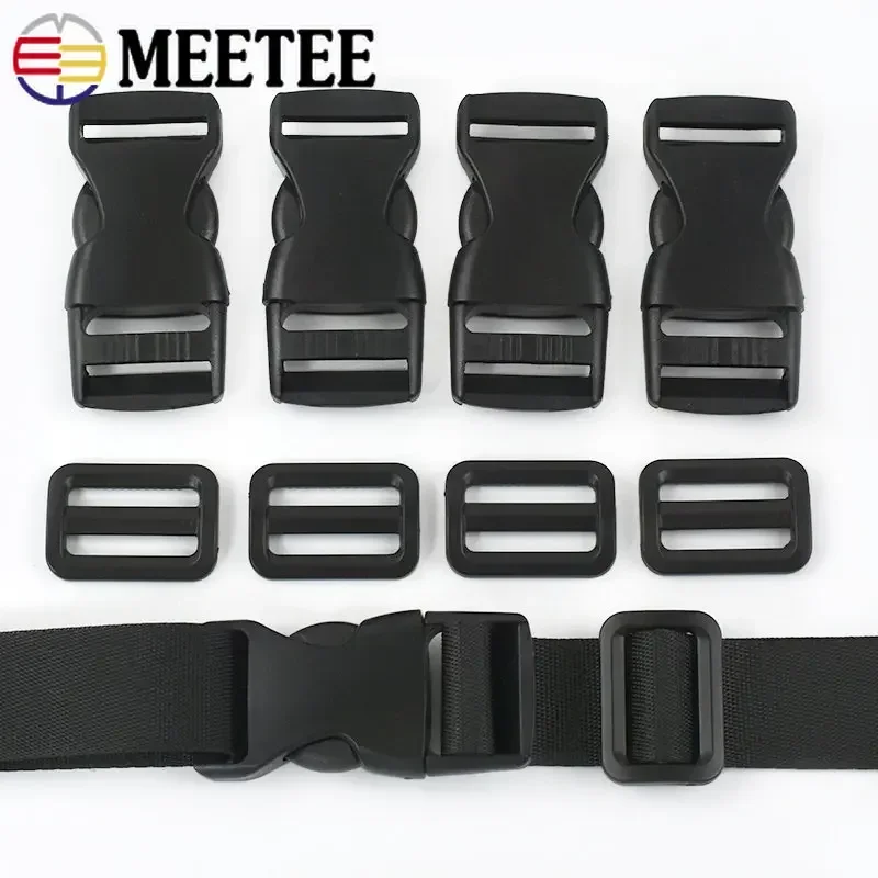 1Set Black Plastic Side Release Buckle Tri-Glide Sliders Webbing Tape Bag Backpack Seat Belt Dog Collar DIY Sewing Accessories