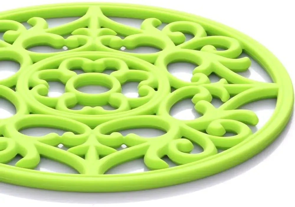 Set Silicone Multi-Use Intricately Carved Trivet Mat - Insulated Flexible Durable Non Slip Coasters