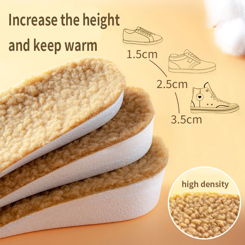 Heightening Thermal Insoles for Feet Winter Women\'s Thick Wool Fur Fleece Warm Insoles for Shoes Breathable Men\'s Heat Shoe Pads