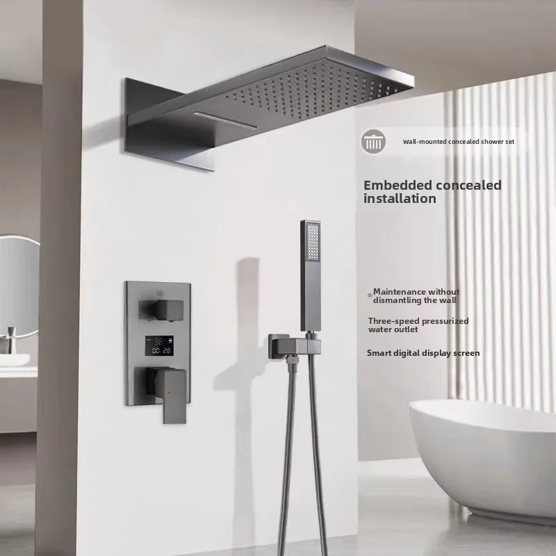 Recessed Brass Chrome Plated Shower Head Heat Fusion Glueless Wall Mounted Ceiling Spray Rain Waterfall Set with Premium Finish