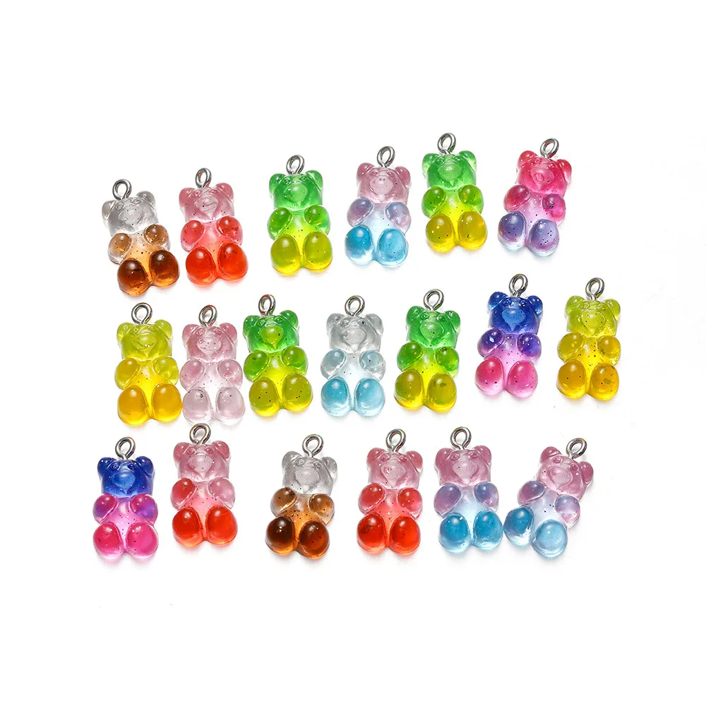 40Pcs Cute Animal Gummy Bear Resin Charms For Making Drop Earrings Pendants Necklaces Keychain DIY Jewelry Findings