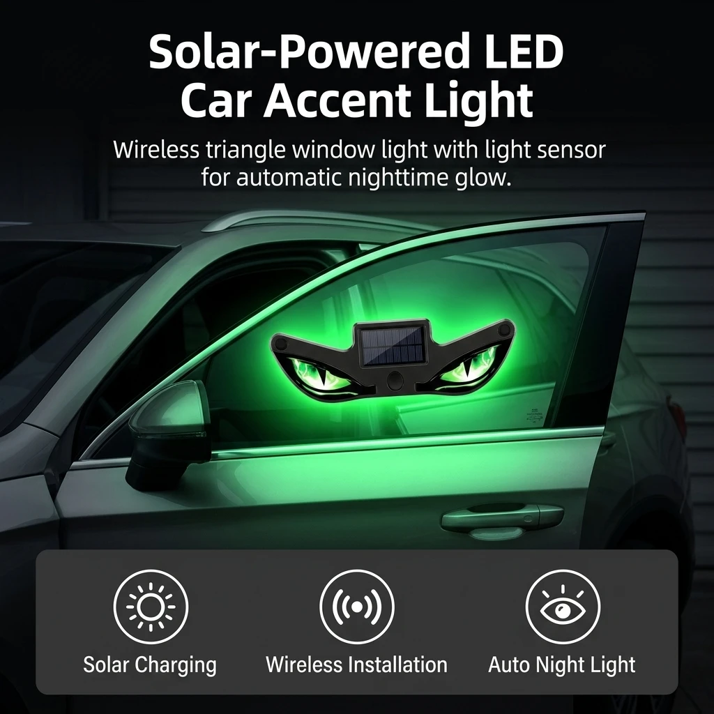 Car Enthusiasts Solar LED Ambient Light Triangle Window Decor Devil Eye Styling for SUV Sedan Exterior Auto Accessories