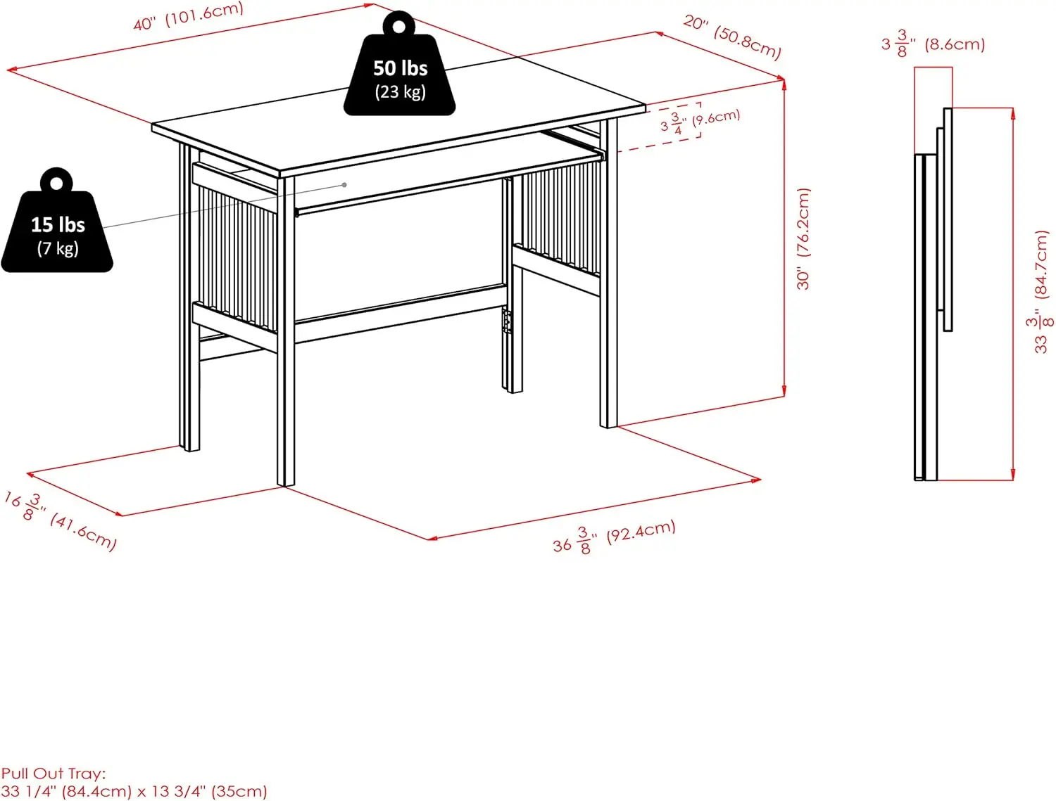 Madeira maciça Folding Computer Desk, madeira maciça, Slide-out bandeja do teclado, Slatted Lados, Abrir Voltar Oferta, Light Airy Olhar