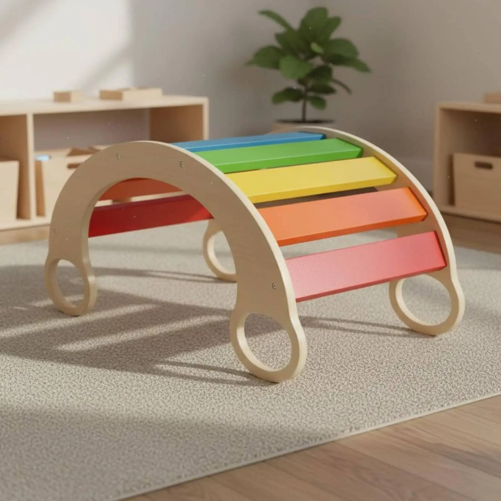 Kids Wooden Rocking Seat Playground Climber Indoor Toy for Child Balance Training and Creative Playtime
