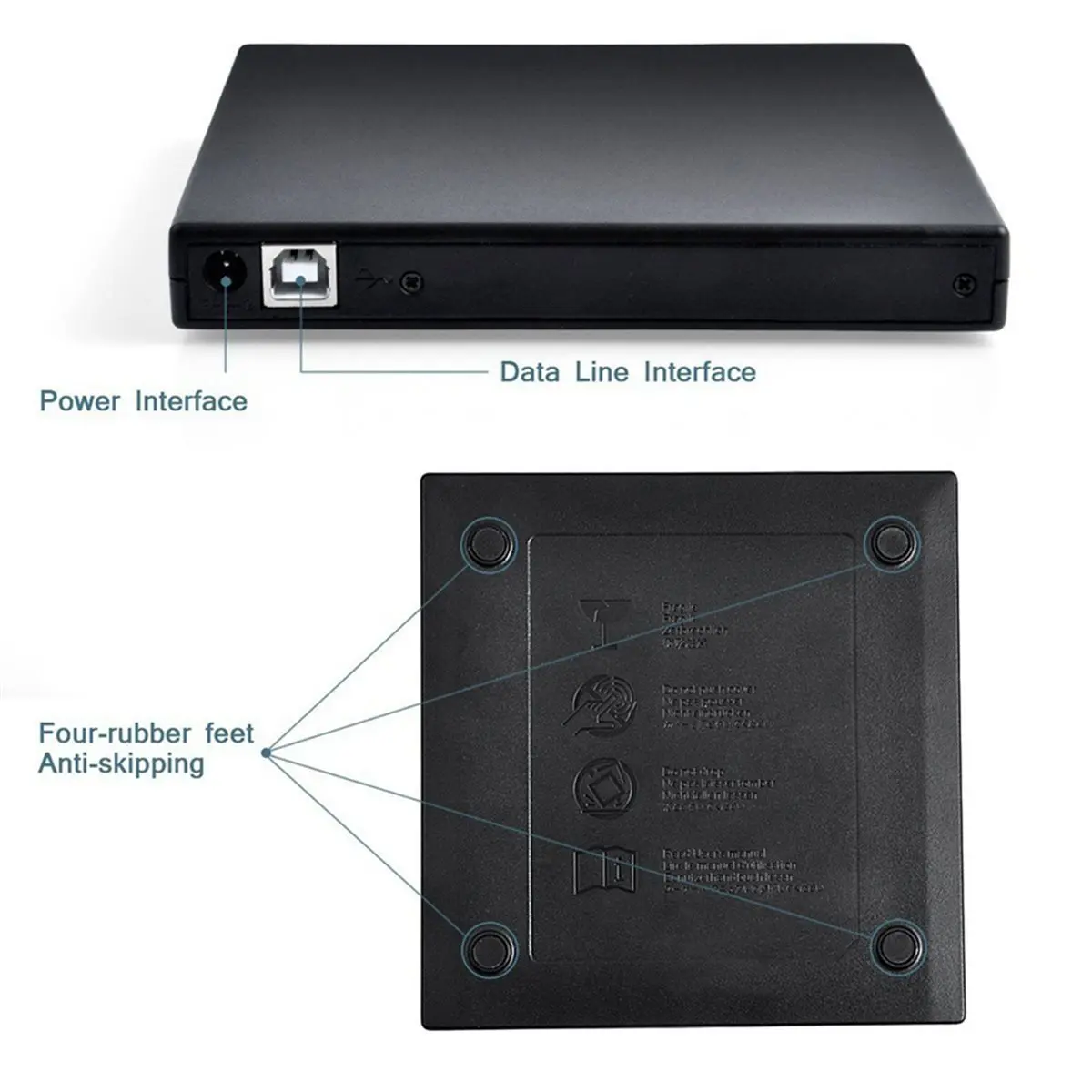USB 2.0 External CD DVD-RW Drive, Plug-and-Play Portable Optical Disc Reader Writer Burner