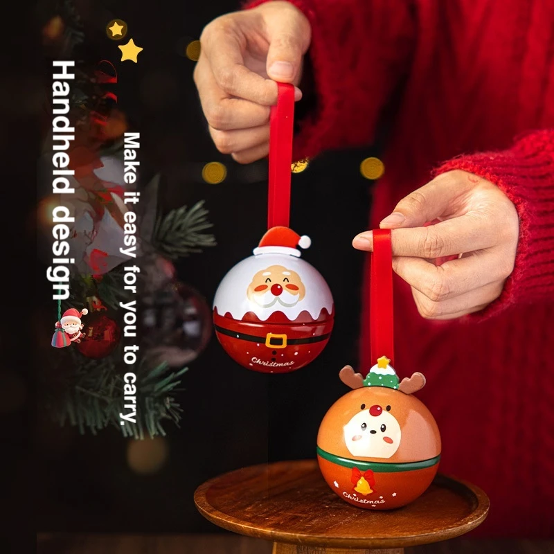 Christmas Round Tin Box Cartoon Santa Snowman Reindeer Penguin Candy Storage Jar Xmas Tree Hanging Decor Holiday Gift Container view 3