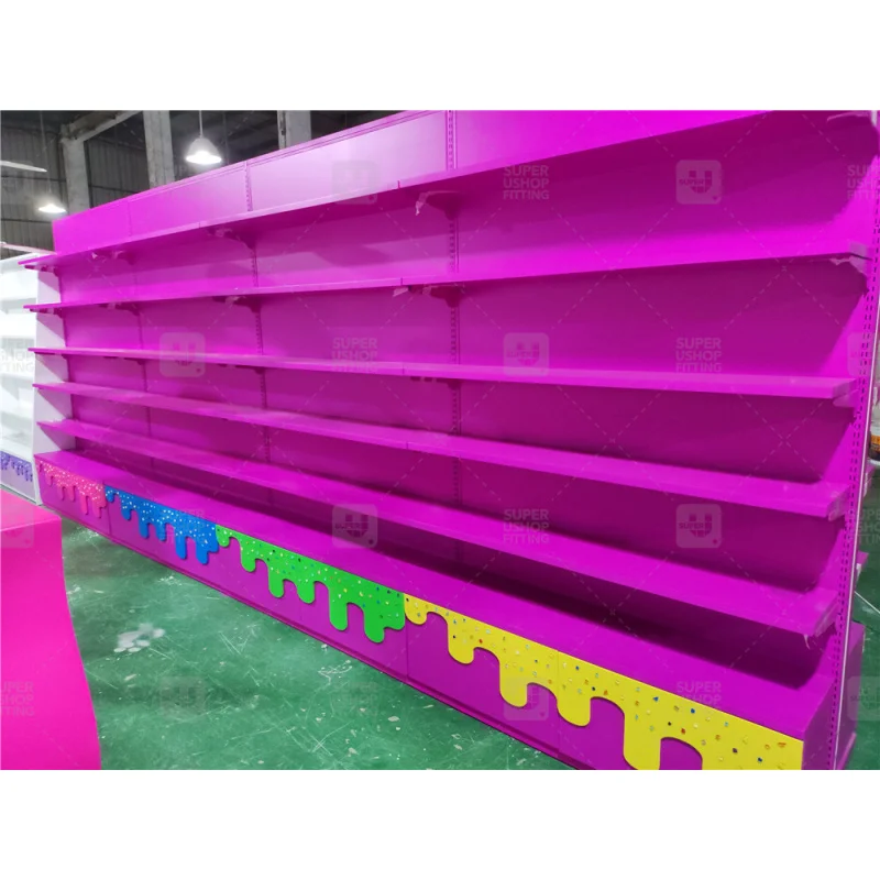 (Customized) Modern confectionery store wall display shelf colorful bespoke sweets shop interior design custom candy shop furnit