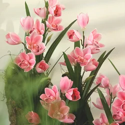 Simulation Flowers Wedding Floral 3D Printing Real Touch Cymbidium Branch Artificial Flower Green Plant Shopping Mall Decoration