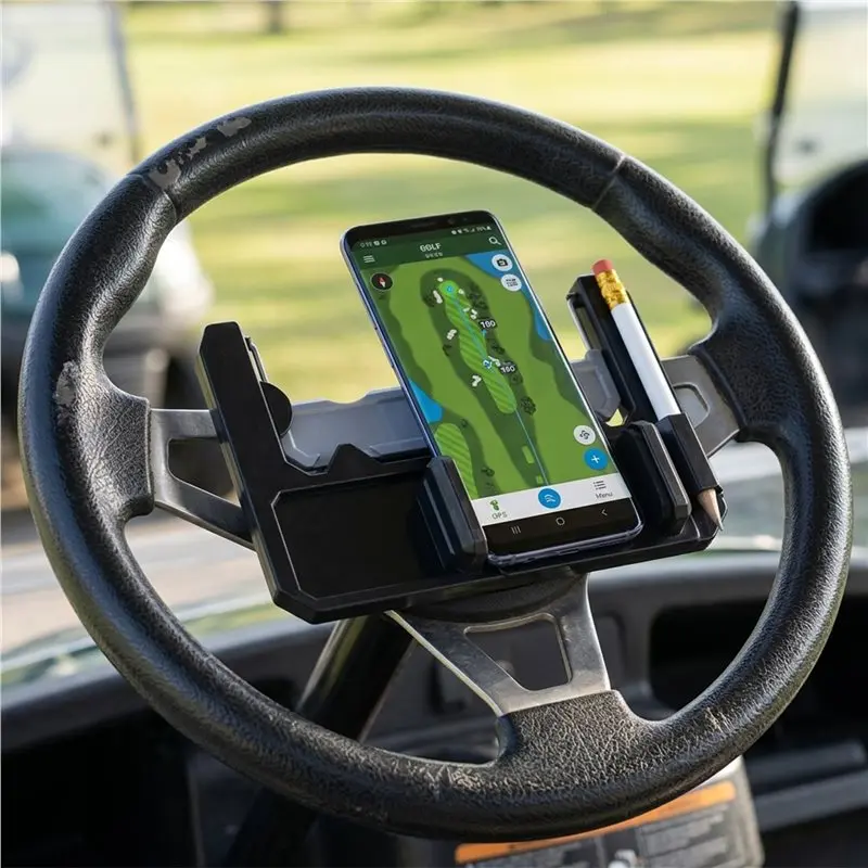 AED4-Golf Cart Phone Holder For Steering Wheel Flip Up Cell Phone Mount For Club Car Golf Cart For Smartphone