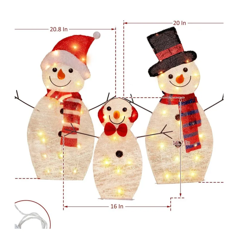 Bonhomme de neige 4.2 avec lumière LED, décoration de jardin de Noël, bonhomme de neige plonger oyant, décorations de cour extérieure pour la maison, ornement de Noël, 3 pièces