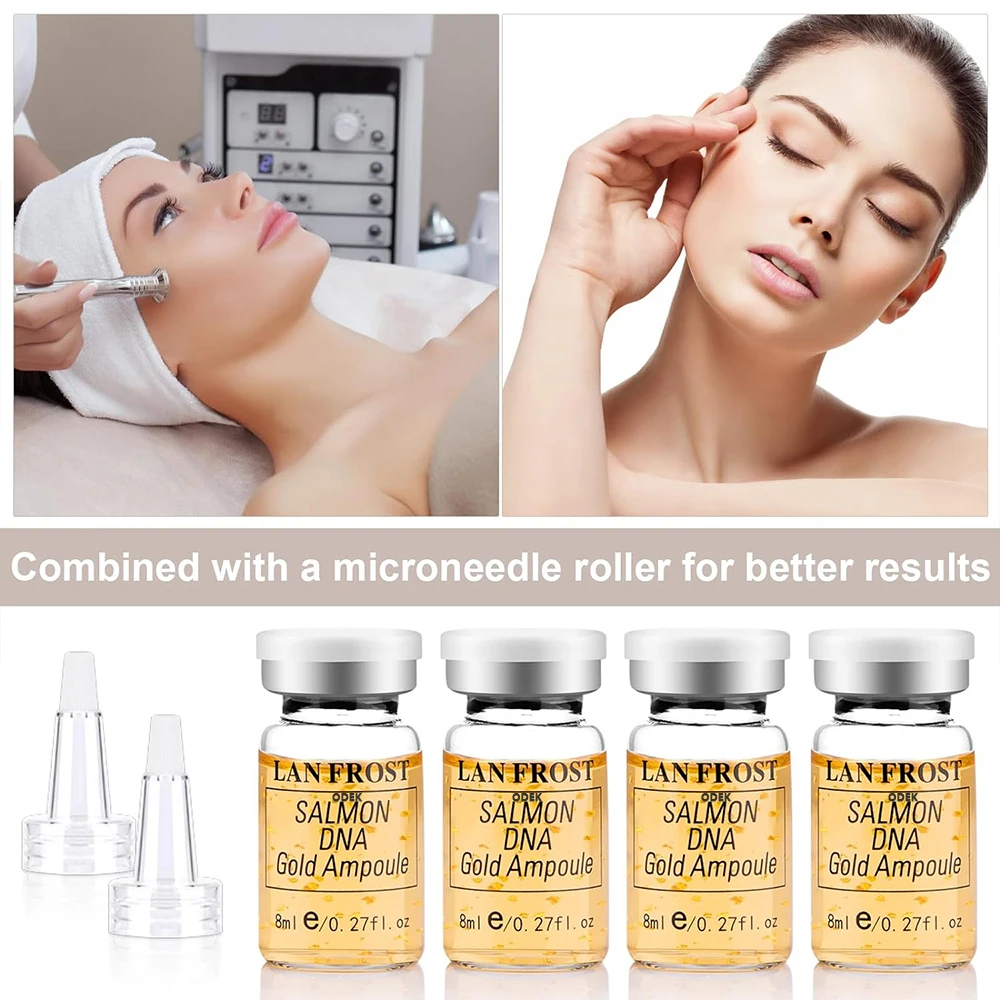 Korean 8ml Salmon DNA Gold Ampoule Skin Booster Serum Skin Brightening Anti-Wrinkle Moisturizing 0.3mm Microneedle Serum, 1 Set