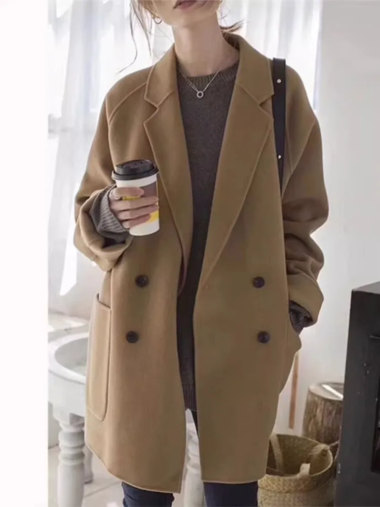 Korean Version High-End Double-Sided Cashmere Coat For Women'S Autumn And Winter New Loose Suit Camel Colored Woolen Coat