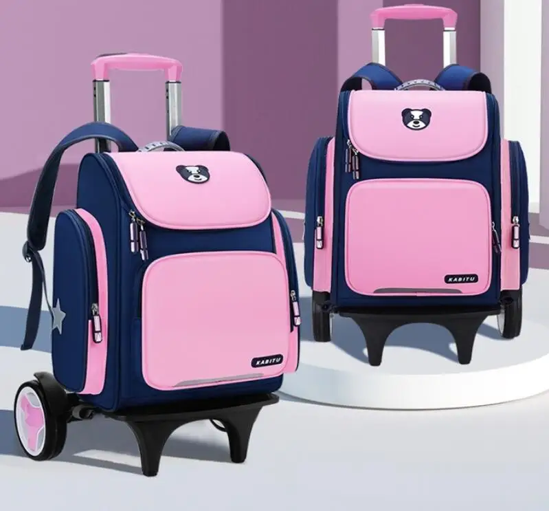 Kids Wheeled Rolling School Backpack Unisex Boys Girls Portable Trolley Luggage Bag