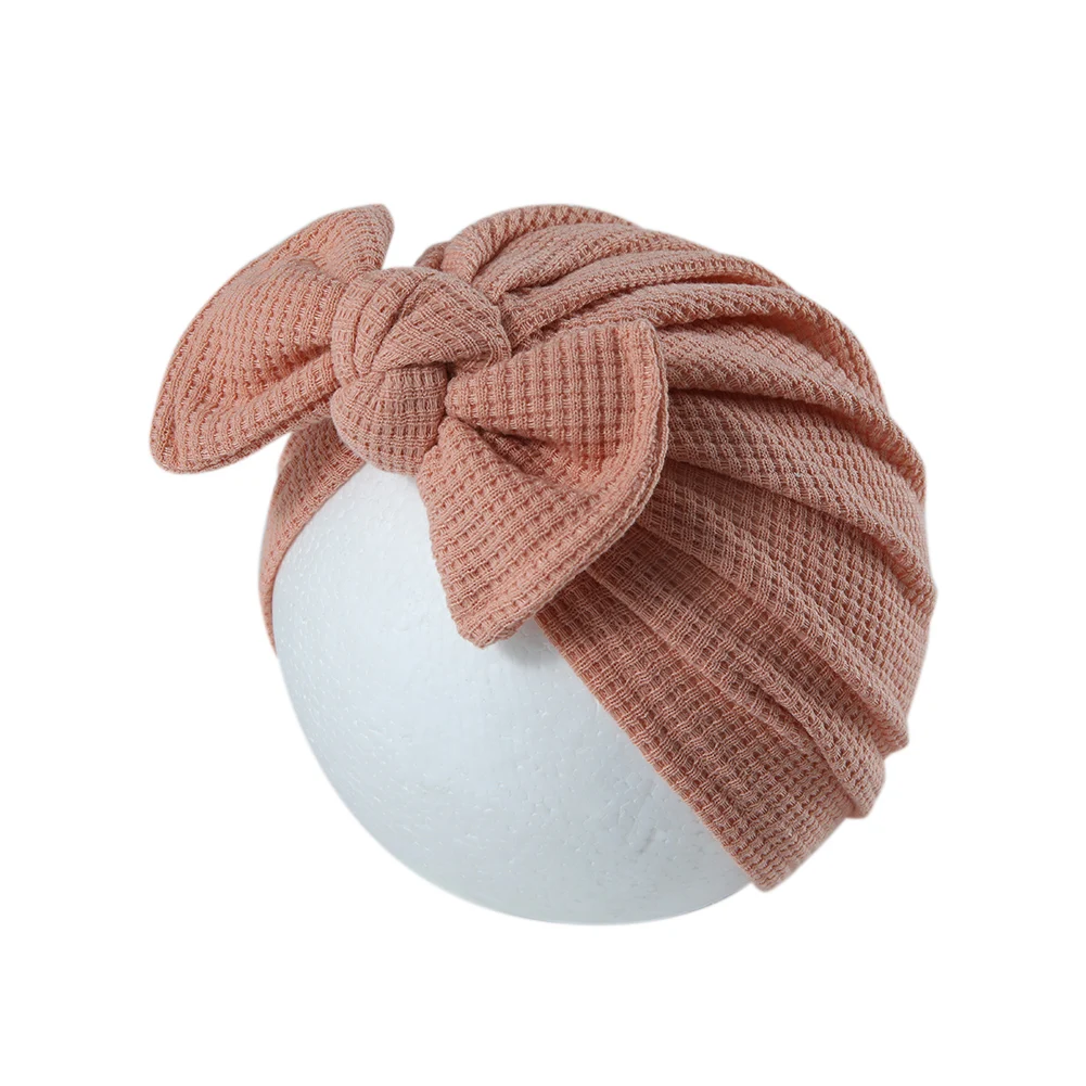 Solid Bow Turban Baby Hat Crochet Newborn Beanies Hospital Bonnet Waffle Knitted Cap Headwear Kids Hair Infant Headwraps