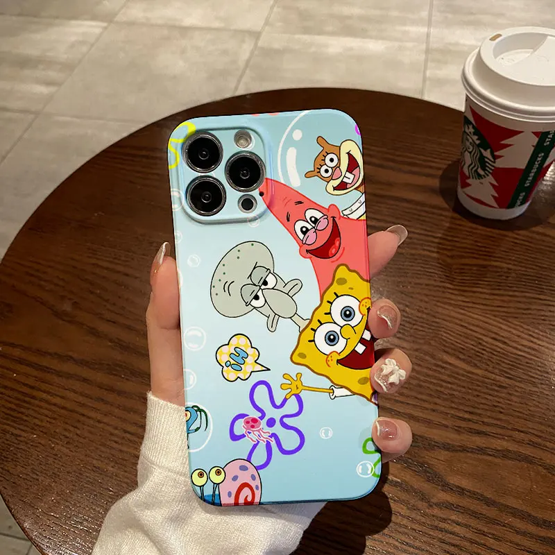 Cartoon Cute SpongeBobs Patricks Stars Phone Case for IPhone 16 15 14 13 12 11 Pro Max XS XR XSMax 7 8 Plus Glossy HD Hard Cover