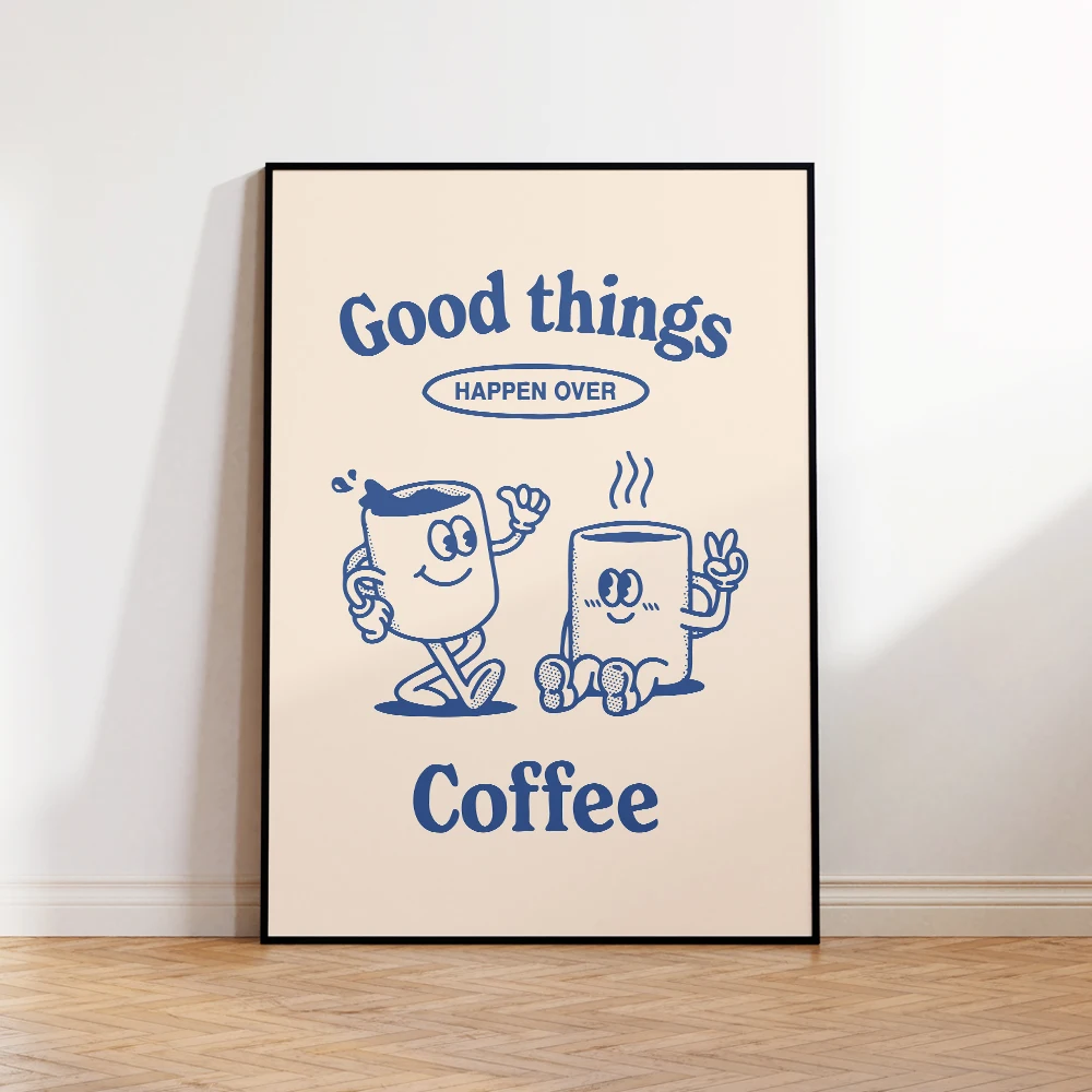 

Modern Coffee Lover Retro Good Things Quotes Wall Art Prints Canvas Painting Poster Pictures For Living Room Room Home Decor