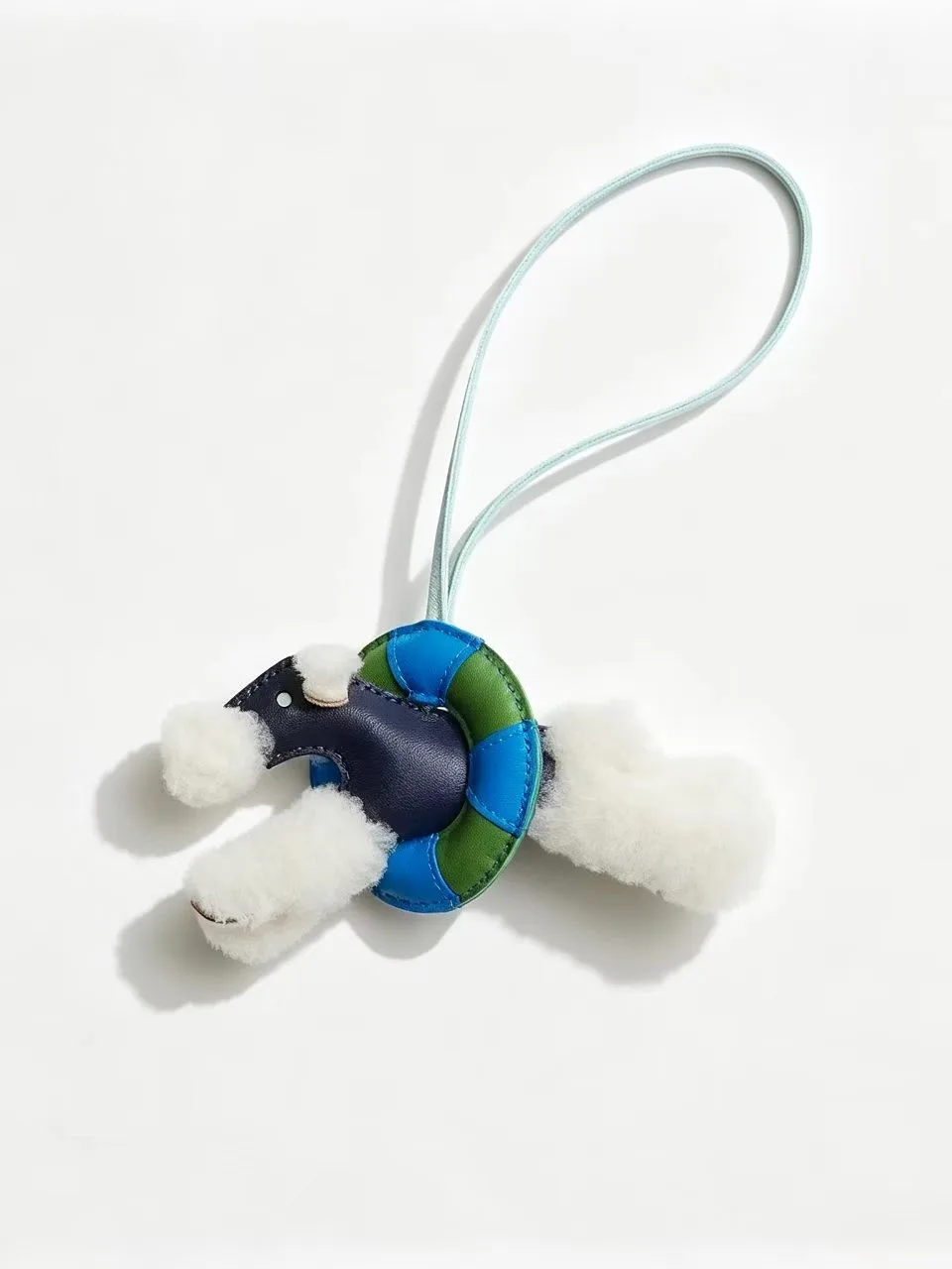 Handmade Leather Stitching Lamb Fur Swimming Ring Dog BUDY Car Hanging Ornament Bag Pendant Decorative Animal Shape Accessory