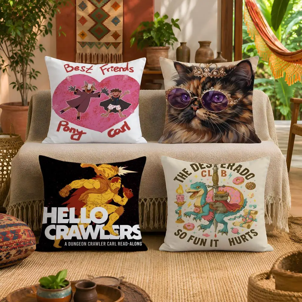 D-Dungeon Crawler Carl Cushion Cover 1pc Square Plush Pillow Cover Soft Fuzzy Removable Washable Sofa Bed Bedroom Decor
