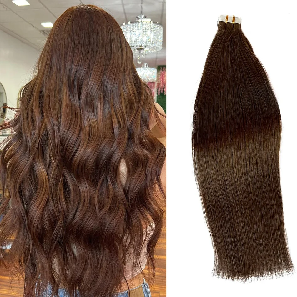 

Лента для наращивания человеческих волос Бесшовная коричневая лента для наращивания для женщин Шоколадно-коричневая невидимая лента для наращивания Настоящие волосы