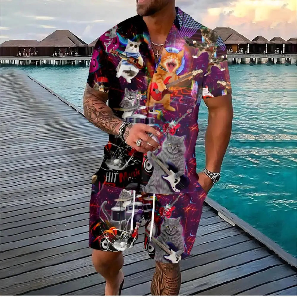 

Hawaiian Animal Coconut Tree 3d Print Short Sleeve Shirt+Shorts 2Pcs Set Casual Beachwear Vacation 2 Piece Suits Men Clothing