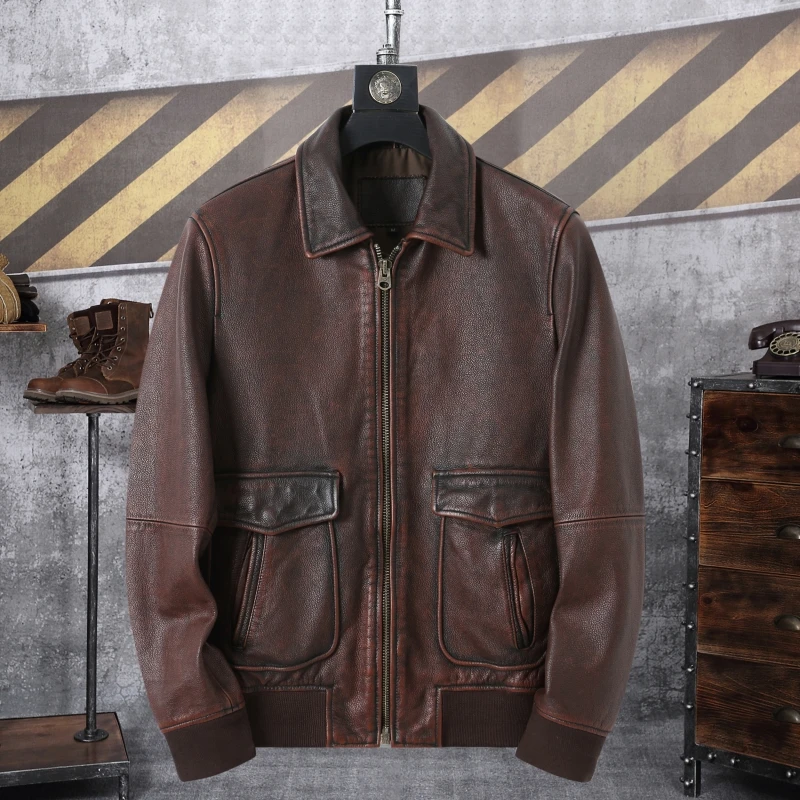 

Новая мужская облегающая кожаная куртка Sle, верхний слой из воловьей кожи, модная винтажная верхняя одежда с талией на осень