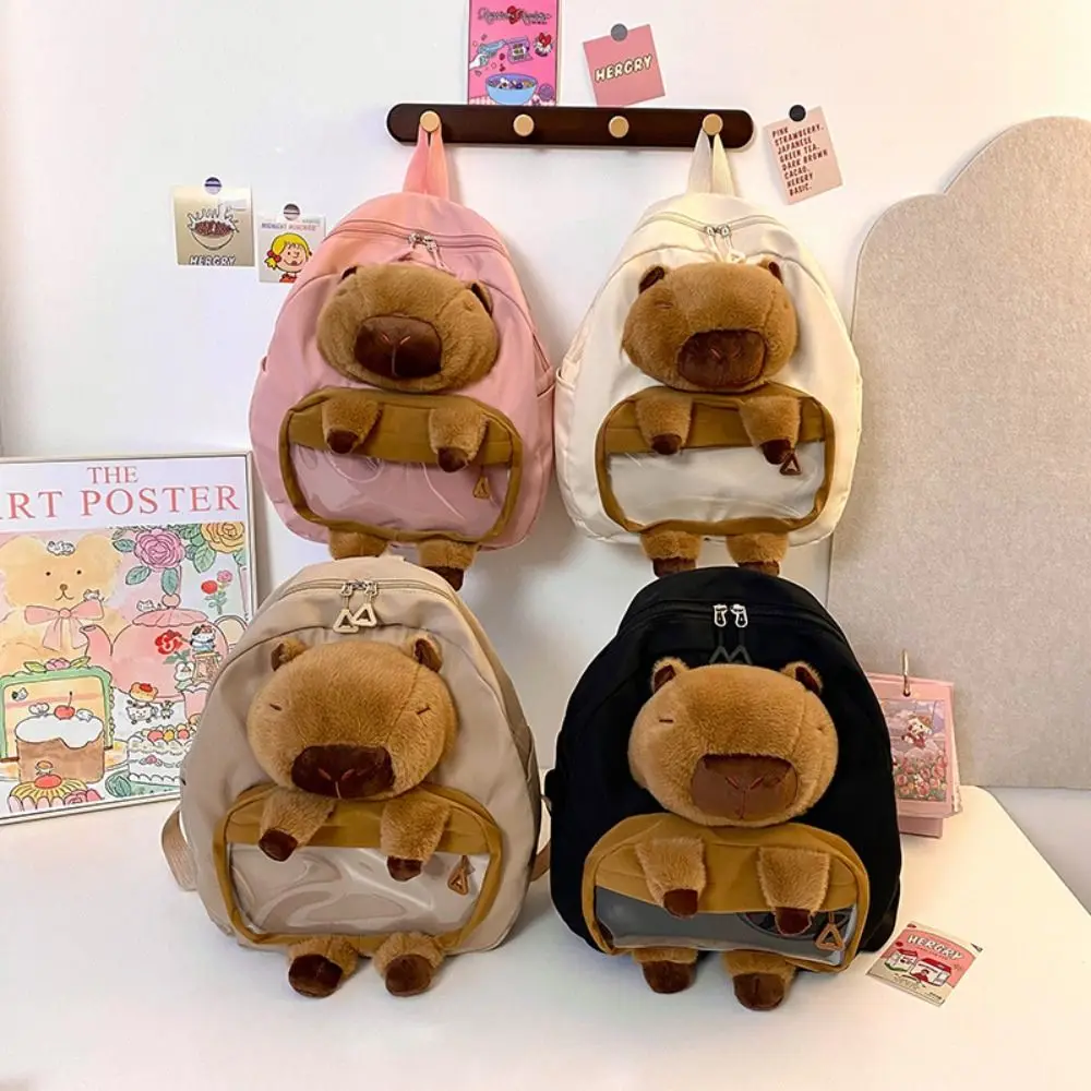 

Cartoon Nylon Capybara Backpack Large Capacity Travel Backpack Laptop Backpack Children's Backpack