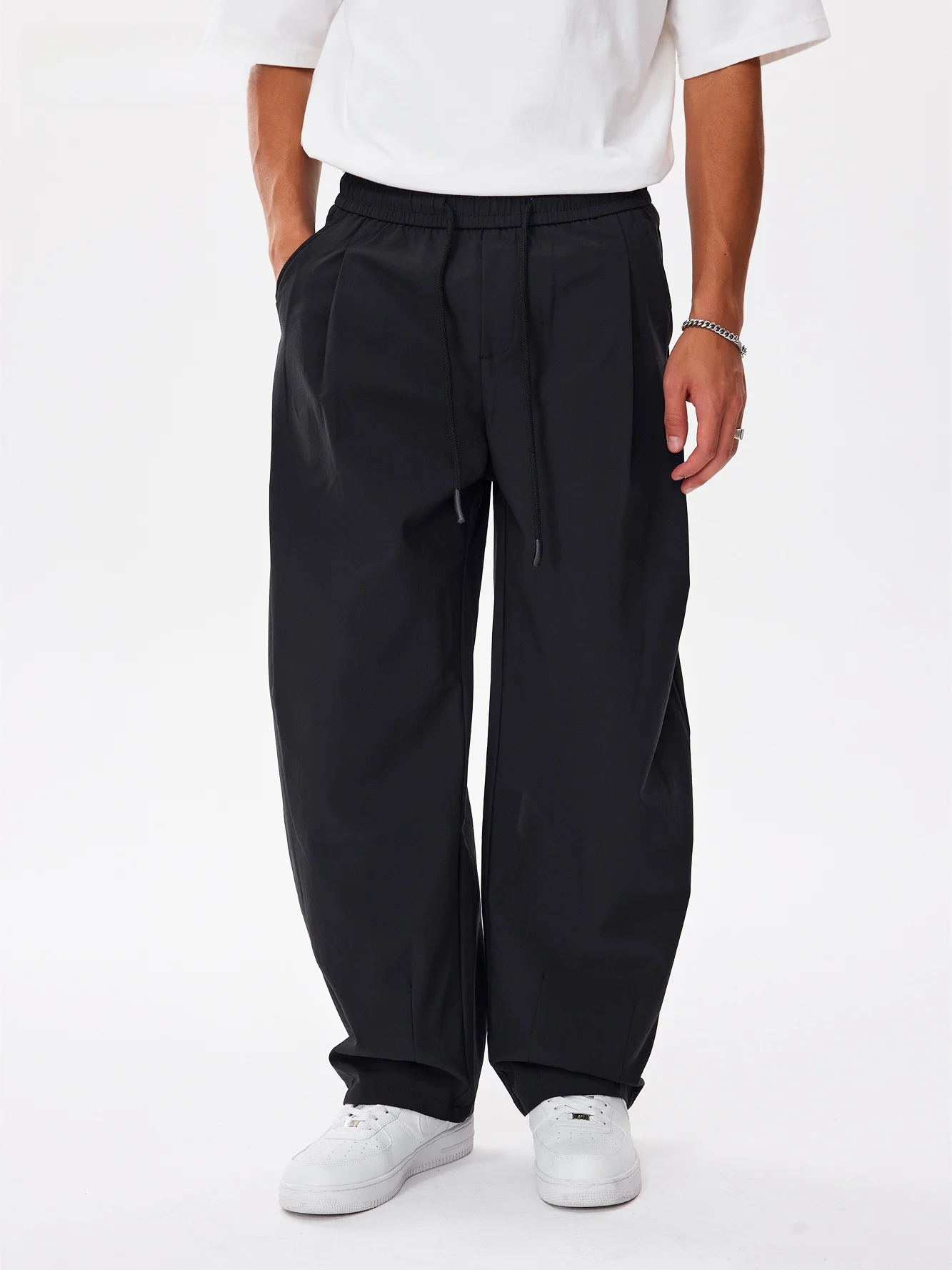 

Повседневные свободные длинные брюки со складками на нож для мужчин и женщин, дышащие прямые брюки, лето-весна, модный тренд