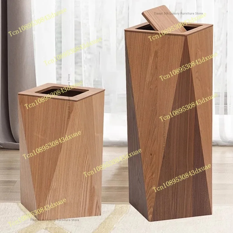 Nordic Style Wooden Trash Bin Home Living Room High End Office Covered Large Creative Polygonal Diamond Trash Can Banheiro